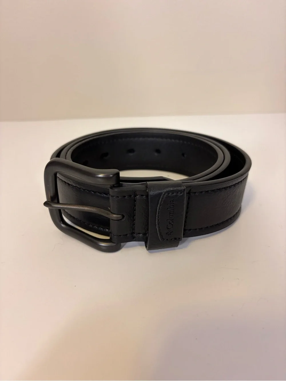 Columbia Black Faux Leather Men's Belt with Brushed Metal Buckle Large (38-40)